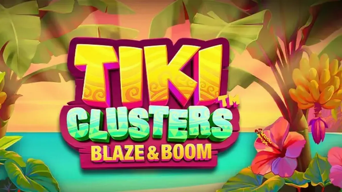 Tiki Clusters Blaze & Boom slot gameplay dengan latar belakang pulau tropis yang mencekam